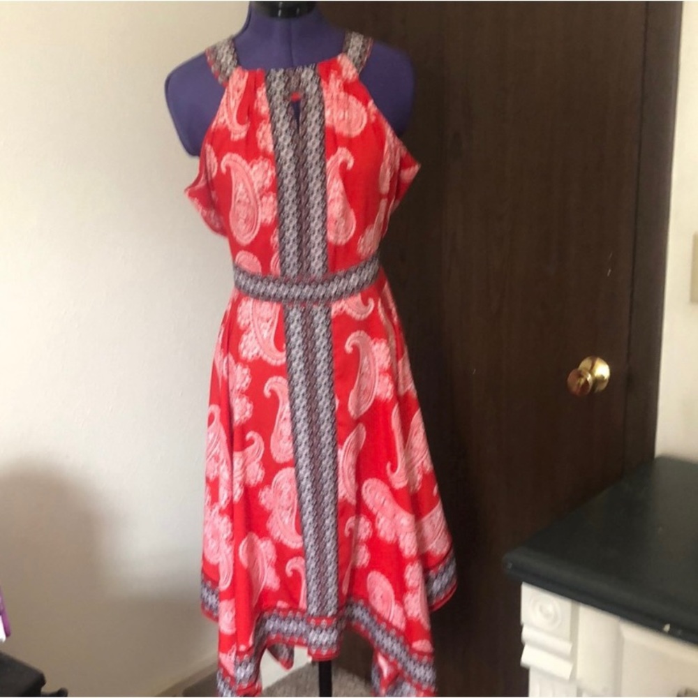 Fun flirty red, white, black halter dress